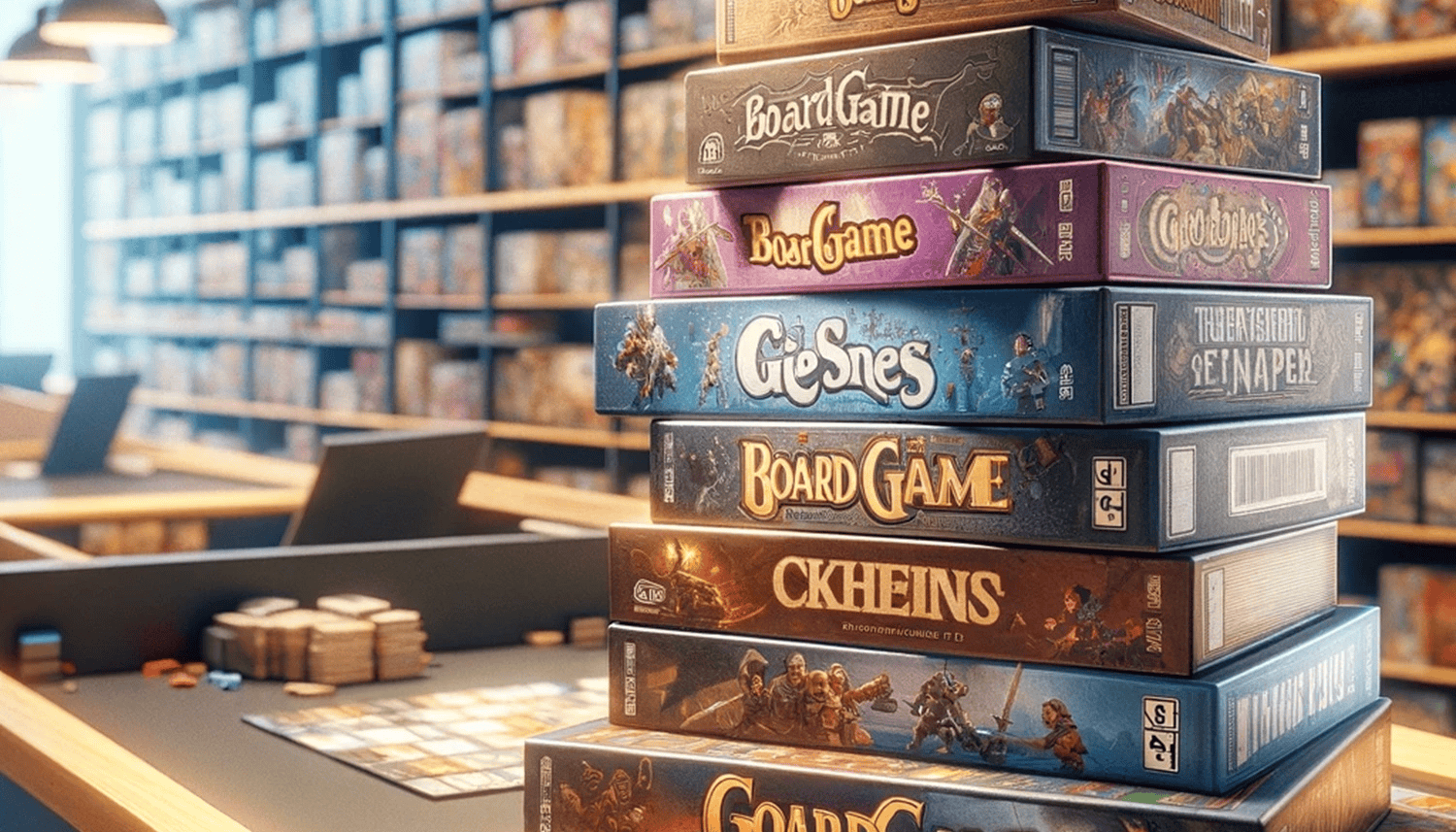 board games stacked on top of each other